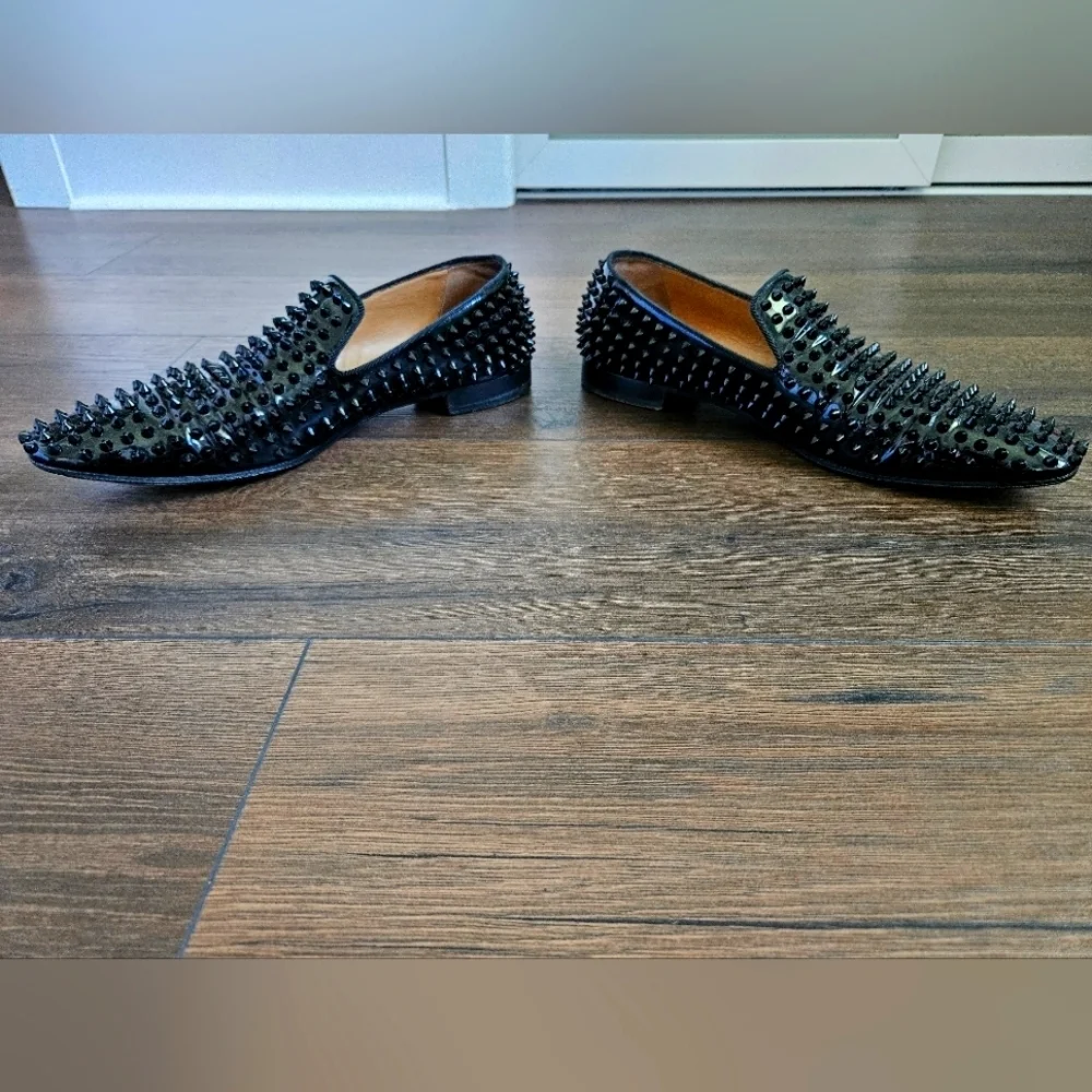 Louboutin Men's Black Dandelion Spikes Flat Patent - Size 45 US 11